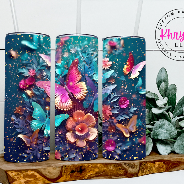 3D Butterfly 20oz Tumbler with Straw