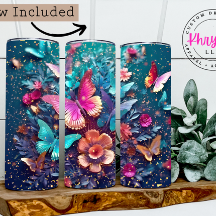 3D Butterfly 20oz Tumbler with Straw