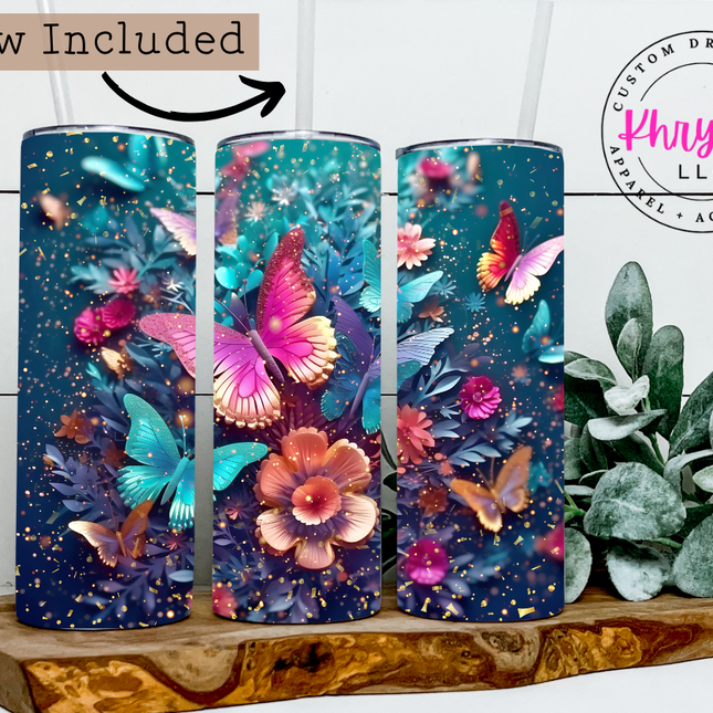 3D Butterfly 20oz Tumbler with Straw