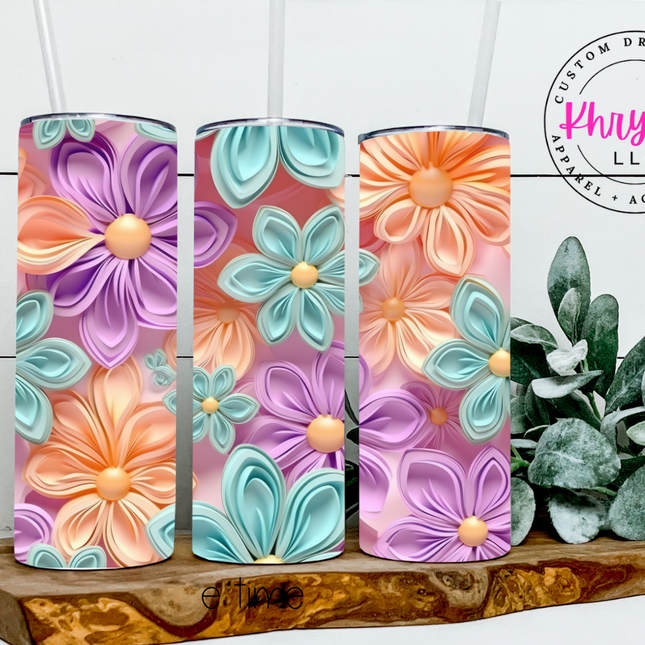 3D Pastel Flower 20oz Tumbler With Straw