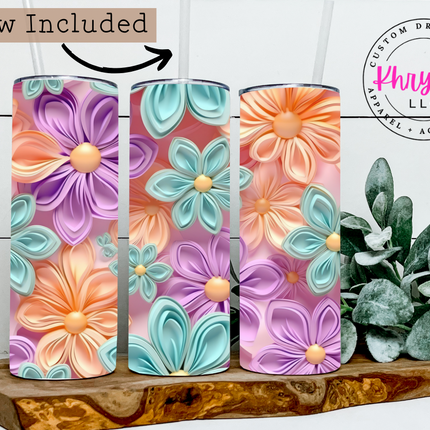3D Pastel Flower 20oz Tumbler With Straw