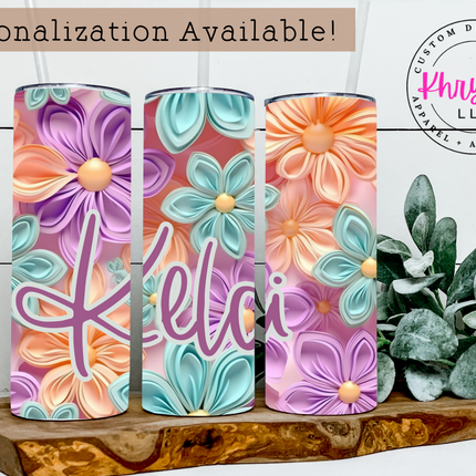 3D Pastel Flower 20oz Tumbler With Straw
