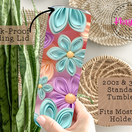 3D Pastel Flower 20oz Tumbler With Straw