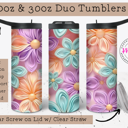 3D Pastel Flower 20oz Tumbler With Straw