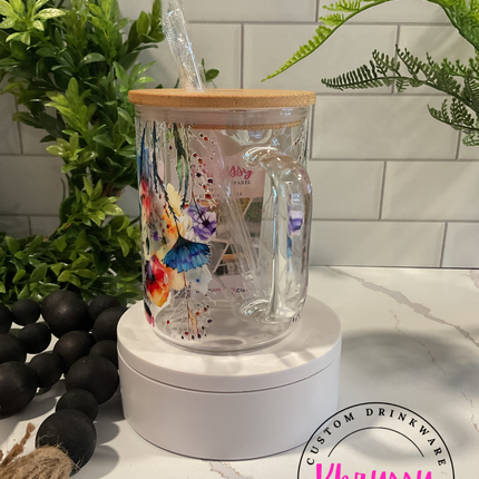 READY TO SHIP Highland Charm: 17oz Clear Glass Coffee Mug with Straw