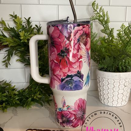 READY TO SHIP Spring Tranquility: 40oz Hummingbird and Floral Tumbler
