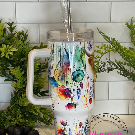 READY TO SHIP: 40oz Highland Cow Wildflower Tumbler - Stay Refreshed in Rustic Style!
