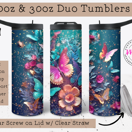 3D Butterfly 20oz Tumbler with Straw