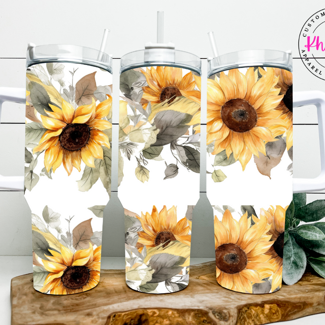 Sunflower Bliss 40oz Tumbler with Metal Straw