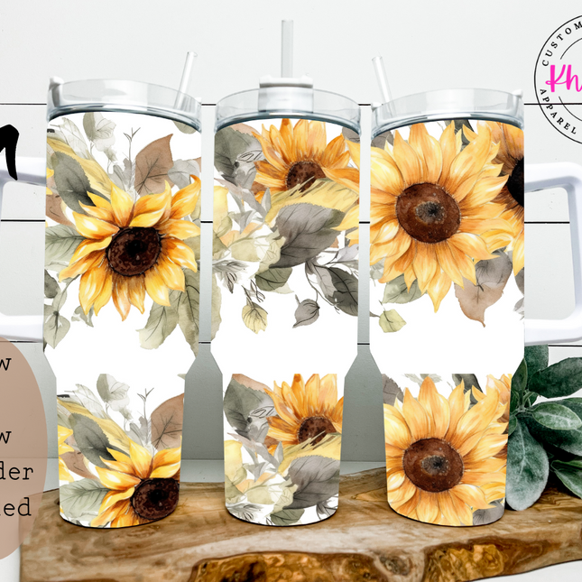 Sunflower Bliss 40oz Tumbler with Metal Straw