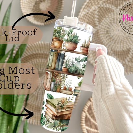 Book & Plant Haven 40oz Tumbler with Metal Straw