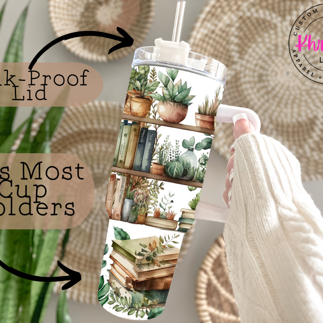 Book & Plant Haven 40oz Tumbler with Metal Straw