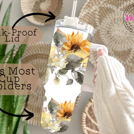 Sunflower Bliss 40oz Tumbler with Metal Straw