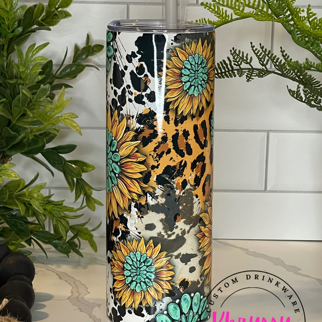 READY TO SHIP: Sunflowers and Cowhide 20oz Tumbler