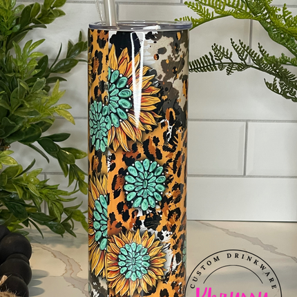READY TO SHIP: Sunflowers and Cowhide 20oz Tumbler