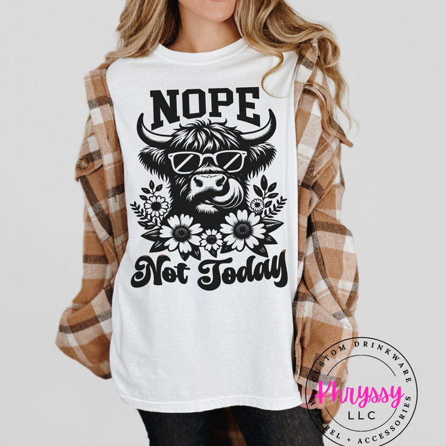 Nope Not Today — Floral Highland Cow Funny