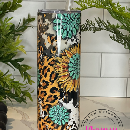 READY TO SHIP: Sunflowers and Cowhide 20oz Tumbler