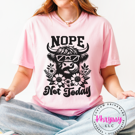 Nope Not Today — Floral Highland Cow Funny