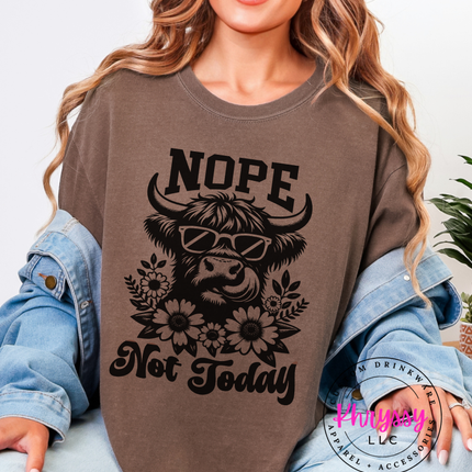 Nope Not Today — Floral Highland Cow Funny