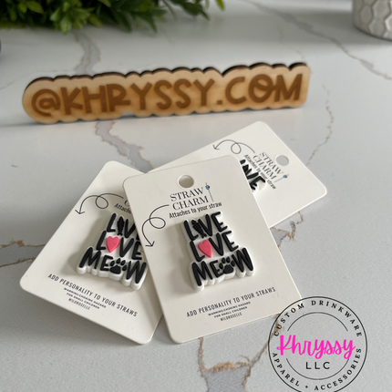 Live Love Meow Straw Charm