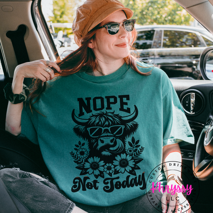 Nope Not Today — Floral Highland Cow Funny