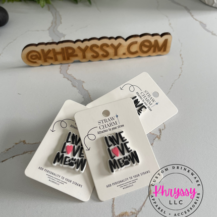 Live Love Meow Straw Charm