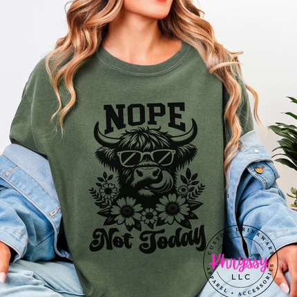 Nope Not Today — Floral Highland Cow Funny