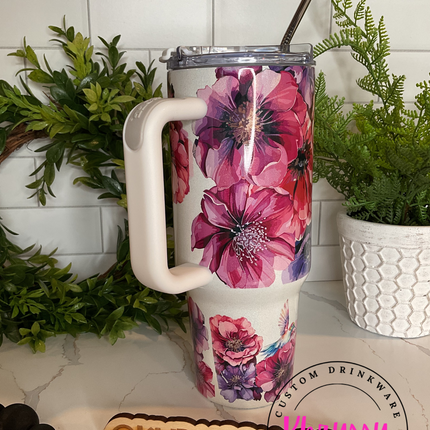 READY TO SHIP Spring Tranquility: 40oz Hummingbird and Floral Tumbler