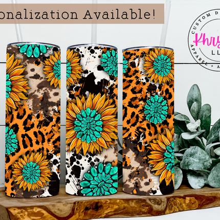 Sunflowers and Cowhide 20oz Tumbler with Straw