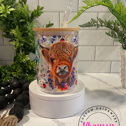READY TO SHIP Highland Charm: 17oz Clear Glass Coffee Mug with Straw