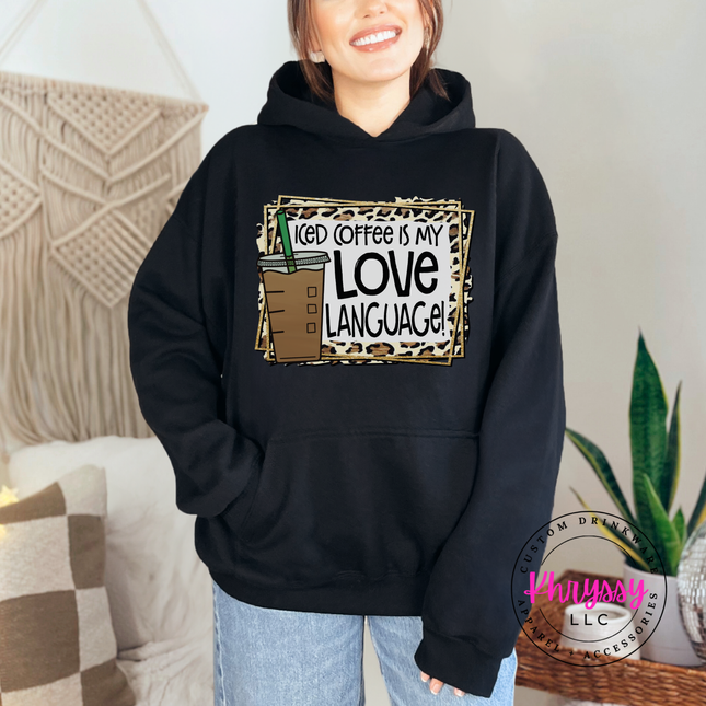 Iced Coffee Is My Love Language Leopard Gildan Heavy Blend Hoodie