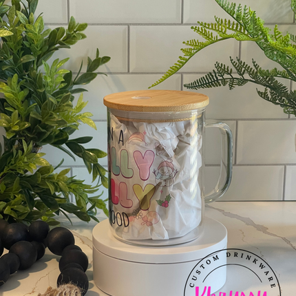 READY TO SHIP Holly Jolly 17oz Clear Glass Coffee Mug