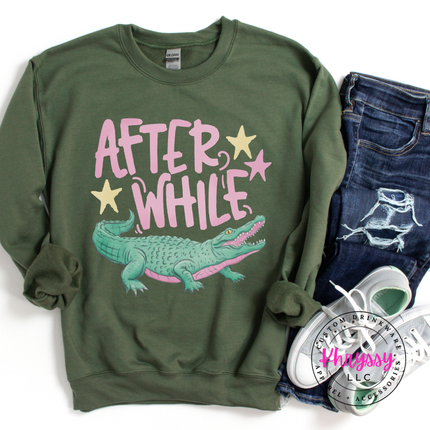 After While Crocodile Retro Pastel Crewneck Sweatshirt | Gift