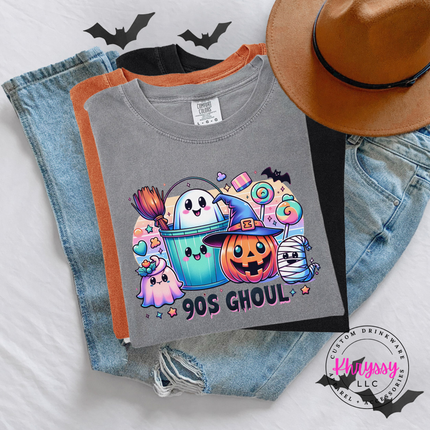 Gray tee with the 90s Ghoul retro Halloween graphic