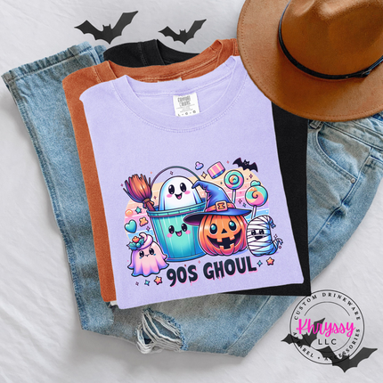 Orchid tee with the retro 90s ghoul candy and mummy graphic