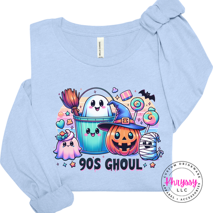 Baby Blue long sleeve featuring cute ghost and pumpkin characters.
