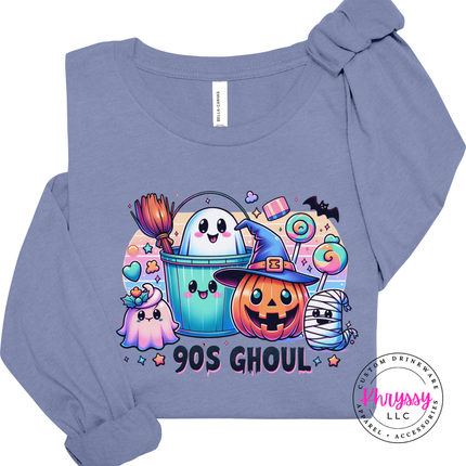 Lavender Blue long sleeve tee with the retro 90s ghoul candy and mummy graphic