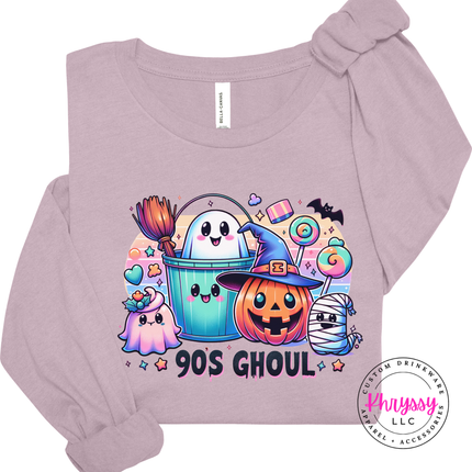 Light Violet long sleeve tee with the 90s Ghoul retro Halloween graphic