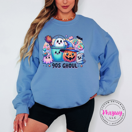 Carolina Blue crewneck sweatshirt with the 90s Ghoul retro Halloween graphic