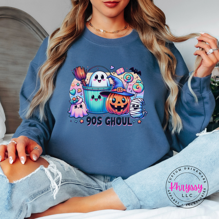 Indigo Blue crewneck sweatshirt with the 90s Ghoul retro Halloween graphic