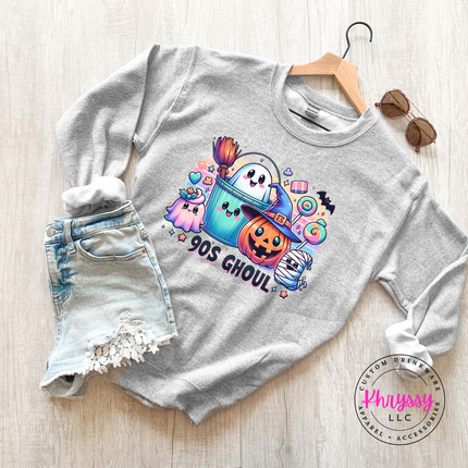 Sport Grey crewneck sweatshirt with the 90s Ghoul retro Halloween graphic