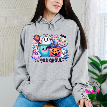 Sport Grey hoodie with the 90s Ghoul retro Halloween graphic