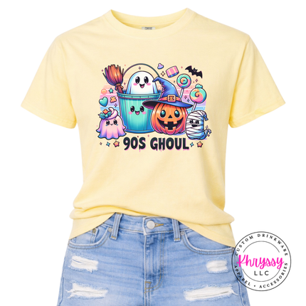 —
Butter tee with the pastel 90s Halloween ghoul crew print
