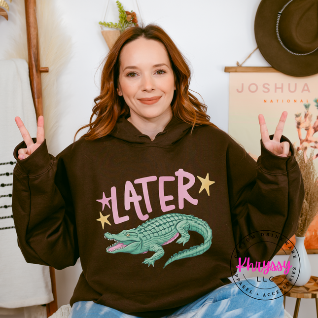 Later Crocodile Retro Pastel Hoodie | Funny Southern Gift for Her