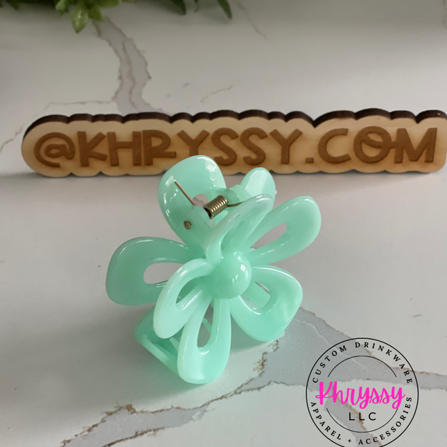 Teal Flower Claw Hairclip