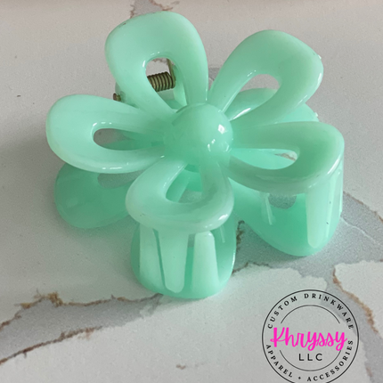 Teal Flower Claw Hairclip