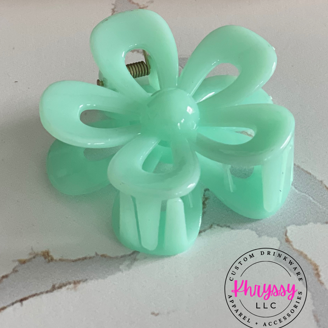 Teal Flower Claw Hairclip