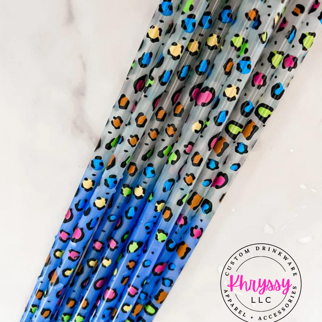 10in Color Changing Metallic Leopard Straw for 20oz Tumbler
