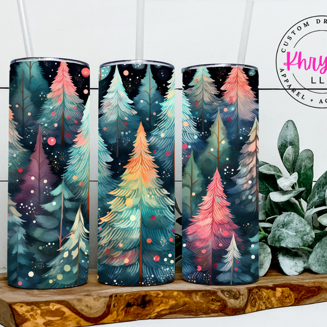 Enchanted Forest Vibrant Christmas Tree 20oz Tumbler with Straw