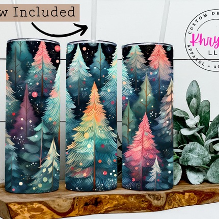 Enchanted Forest Vibrant Christmas Tree 20oz Tumbler with Straw